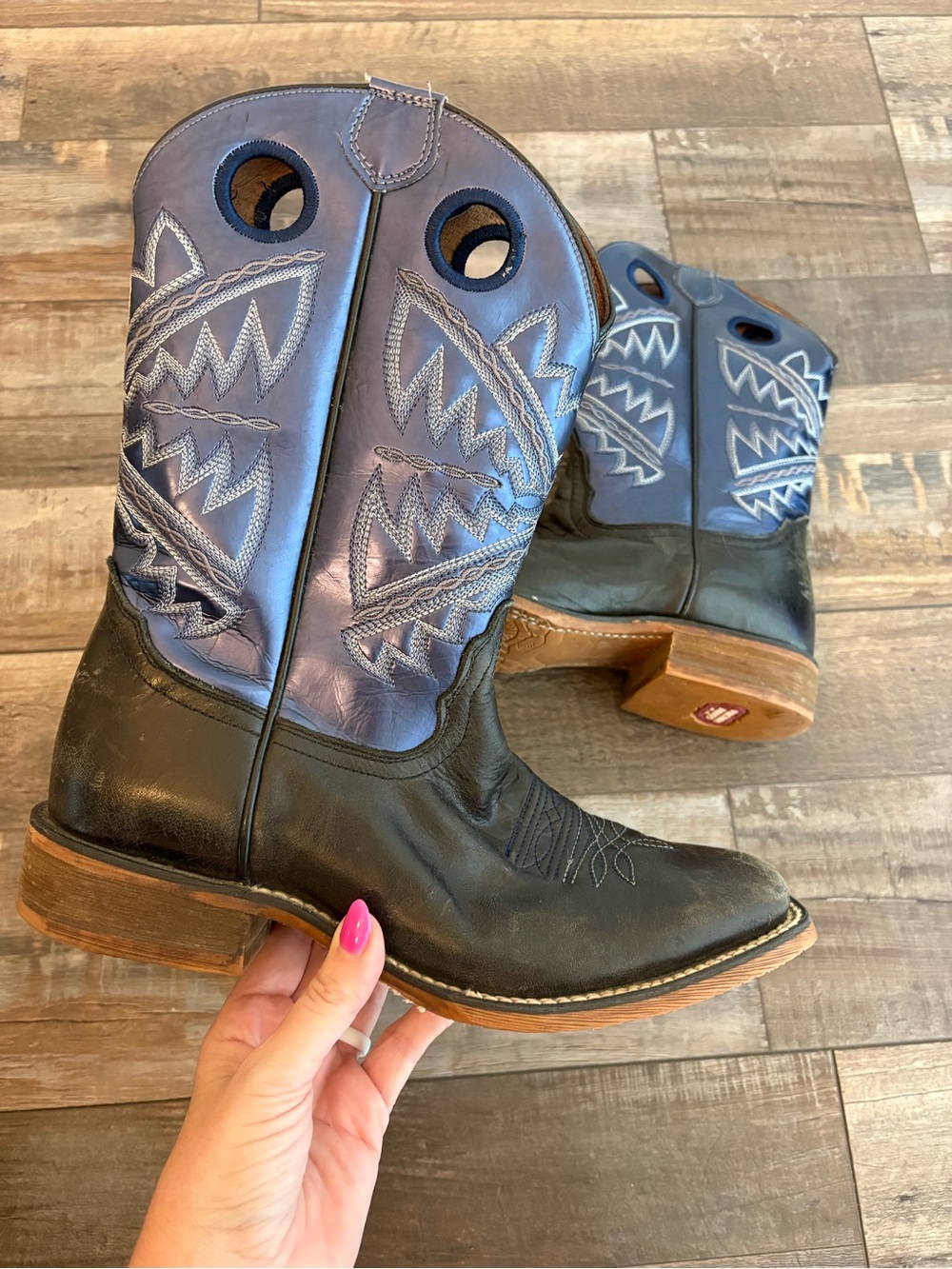 Nocona Women's Metallic Blue Western Boots Size 8.5B Cowboy Rodeo Leather